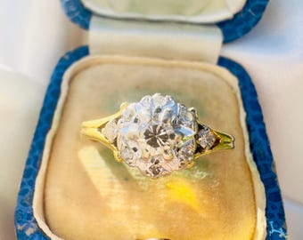 Vintage 18ct gold diamond cluster ring Size Q