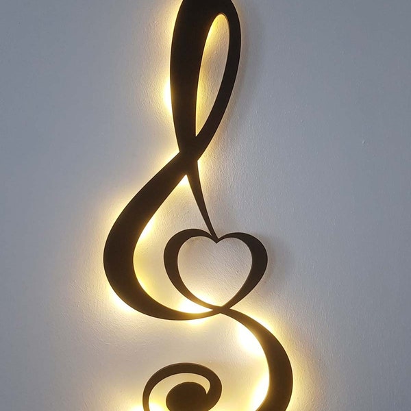 Wanddecoratie Hartnoot Muziek (Hout) Wanddecoratie Wanddecoratie Muziek Sleutel Wandverlichting, met Led Light, Zwart gelakt