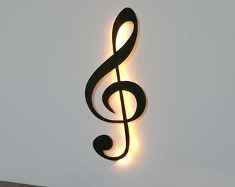 Wanddecoratie Noot Muziek (Hout) Wanddecoratie Wanddecoratie Clef Wandverlichting, met Led Light, Zwart Gelakt