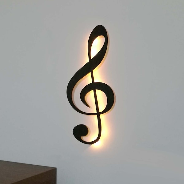 Wanddecoratie Noot Muziek (Hout) Wanddecoratie Wanddecoratie Clef Wandverlichting, met Led Light, Zwart Gelakt