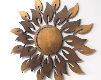 Wanddeko Holz Sonne Flammen OHNE LED 3D Wandbild Innen Außen Garten Geschenk Idee Wandschmuck Wand Deko Dekoration