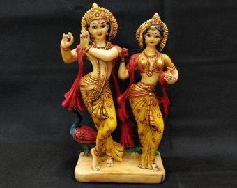 Estatua de Radha Krishna en polvo de mármol, esculturas de dioses hindúes, ídolos de dioses hindúes, polvo de mármol, estatua de resina, pintada a mano, ídolos de dioses