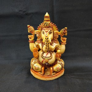 Ganesha Statue, Hand Painted Cultured Marble Lord Ganesha Idol. Hindu Mandir Temple Altar Yoga Studio Religious Home Decor. spiritual gifts image 1