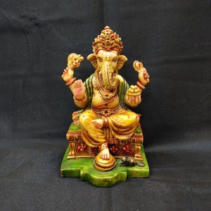 Ganesha Statue, Hand Painted Cultured Marble Lord Ganesh Idol, Elephant Headed Hindu God of good luck & new beginning, spiritual gift, yoga
