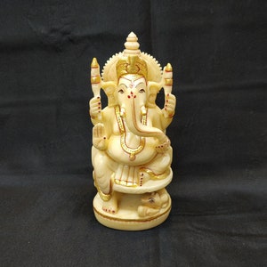 Ganesha Statue, Hand Painted Cultured Marble Lord Ganesh Idol, Elephant Headed Hindu God of good luck & new beginning, spiritual gift, altar