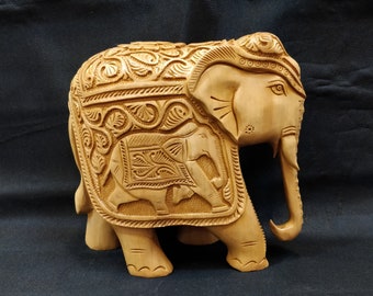 Wooden Elephant, Handcrafted Elephant, Patio Ornament, Carving Elephant, Animal Decor, Wooden Handicrafts, Vastu Fengshui Decor, Gifting
