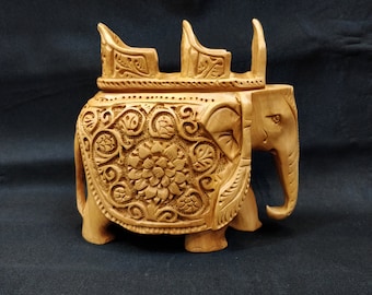 Wooden Elephant with chair, Elephant Ride, Handcrafted elephant, Wooden Carvings, Elephant Safari, Animal Carvings, Decor Sculptures