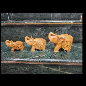 Elephant - Hand Carved Kadam Wood Sculpture (3 in)