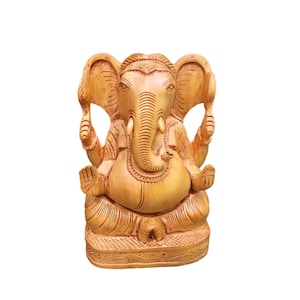 Wooden Ganesh Statue, Wooden Ganpati Idol, Big ear Appu Ganesh, Vinayaka, Hindu god of good luck, Indian Elephant god statue, Religious Idol