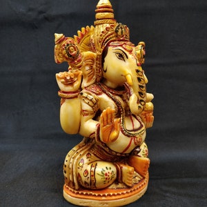 Ganesha Statue, Hand Painted Cultured Marble Lord Ganesha Idol. Hindu Mandir Temple Altar Yoga Studio Religious Home Decor. spiritual gifts image 3