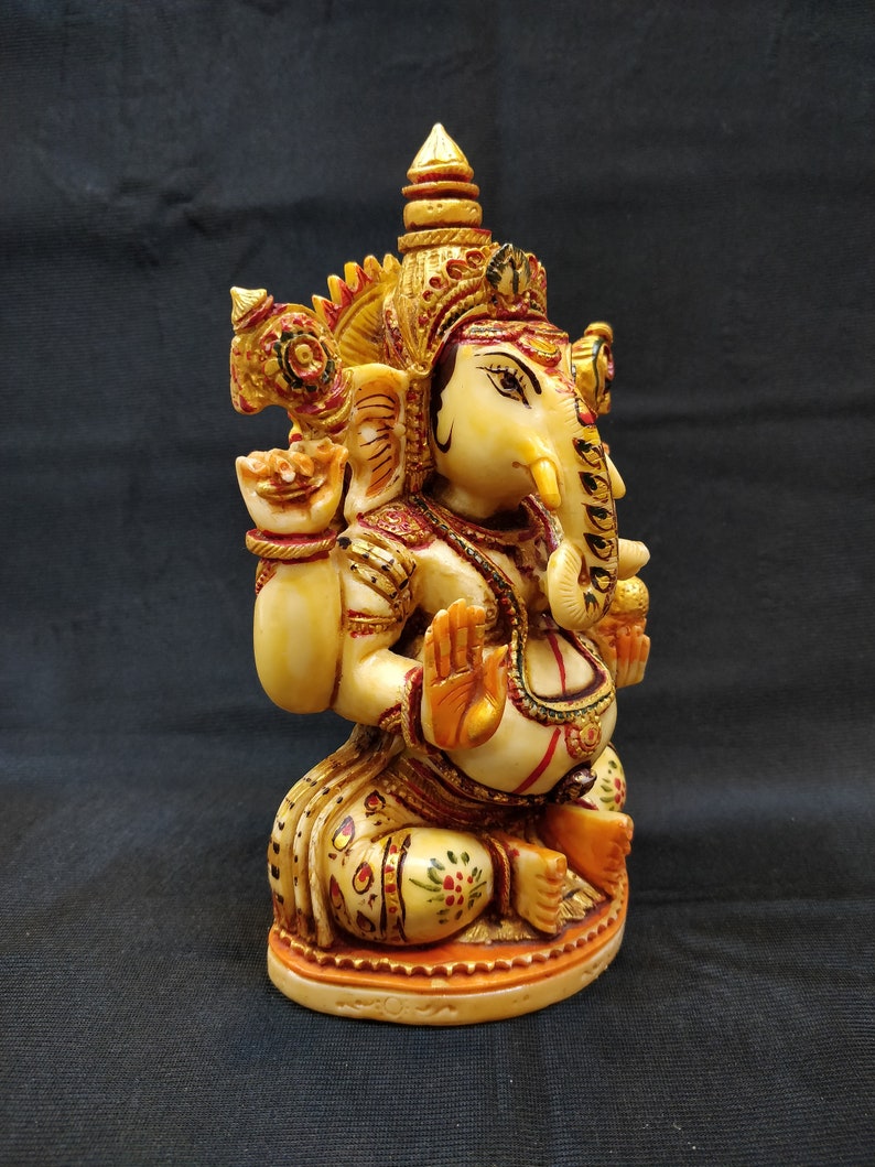 Ganesha Statue, Hand Painted Cultured Marble Lord Ganesha Idol. Hindu Mandir Temple Altar Yoga Studio Religious Home Decor. spiritual gifts image 3