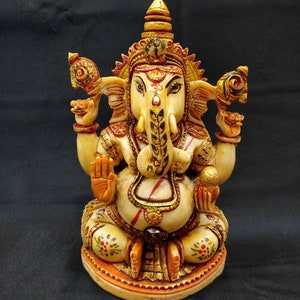 Ganesha Statue, Hand Painted Cultured Marble Lord Ganesha Idol. Hindu Mandir Temple Altar Yoga Studio Religious Home Decor. spiritual gifts image 2