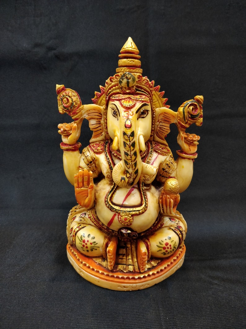 Ganesha Statue, Hand Painted Cultured Marble Lord Ganesha Idol. Hindu Mandir Temple Altar Yoga Studio Religious Home Decor. spiritual gifts image 2