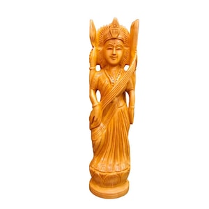 Wooden Saraswati, Goddess Saraswati, Maa Saraswathi, God Idols, Hindu goddess of Arts, Music, Knowledge & Wisdom, Spiritual Religious Gifts