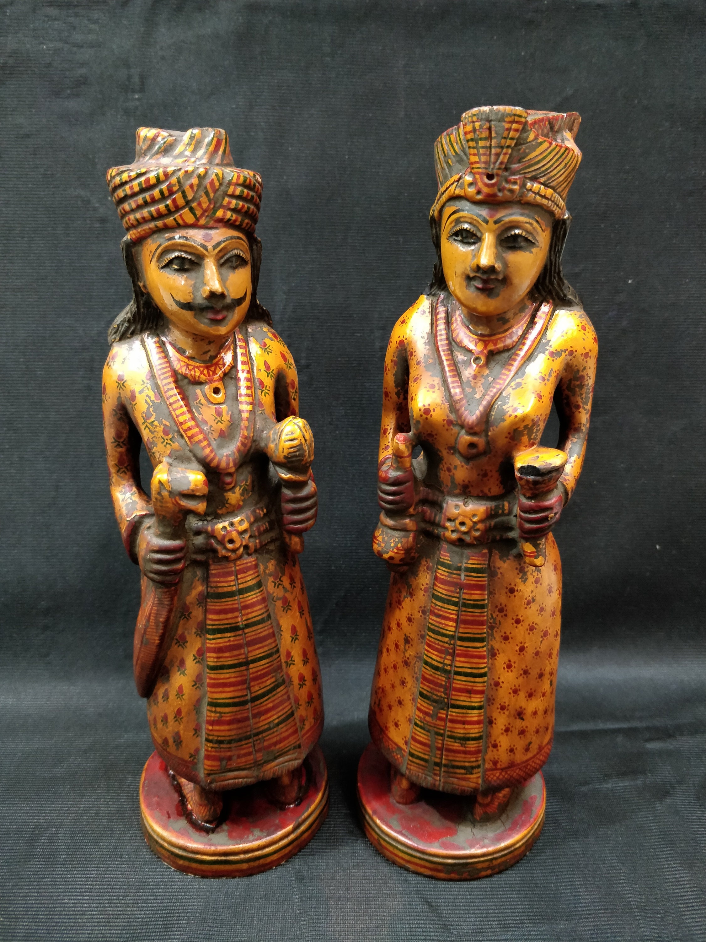 King & Queen - Traditional Burdwan Wood Craft Handpainted Sculpture (Tiny, Set of 2) 34