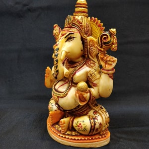 Ganesha Statue, Hand Painted Cultured Marble Lord Ganesha Idol. Hindu Mandir Temple Altar Yoga Studio Religious Home Decor. spiritual gifts image 6