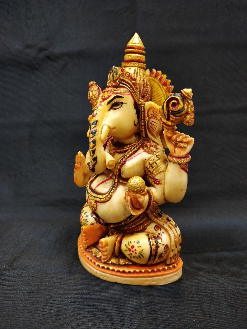 Ganesha Statue, Hand Painted Cultured Marble Lord Ganesha Idol. Hindu Mandir Temple Altar Yoga Studio Religious Home Decor. spiritual gifts image 6