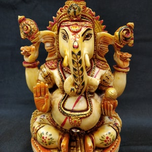 Ganesha Statue, Hand Painted Cultured Marble Lord Ganesha Idol. Hindu Mandir Temple Altar Yoga Studio Religious Home Decor. spiritual gifts image 7