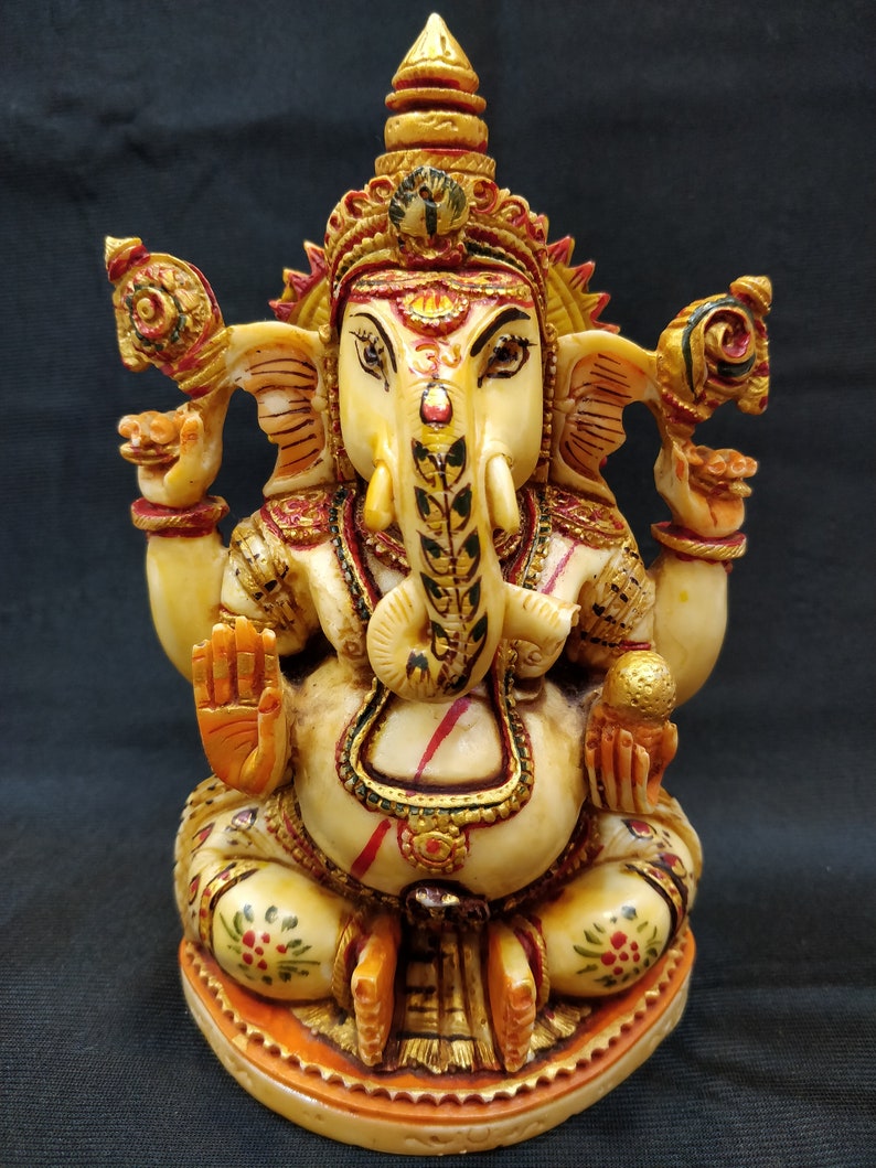 Ganesha Statue, Hand Painted Cultured Marble Lord Ganesha Idol. Hindu Mandir Temple Altar Yoga Studio Religious Home Decor. spiritual gifts image 7