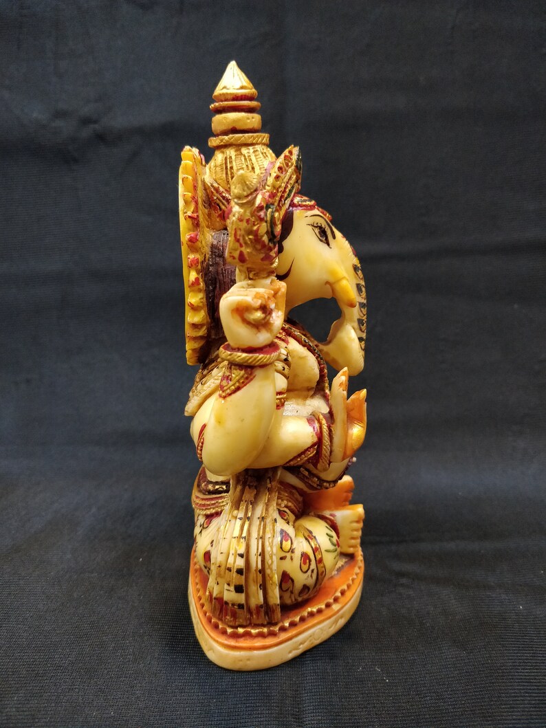 Ganesha Statue, Hand Painted Cultured Marble Lord Ganesha Idol. Hindu Mandir Temple Altar Yoga Studio Religious Home Decor. spiritual gifts image 4