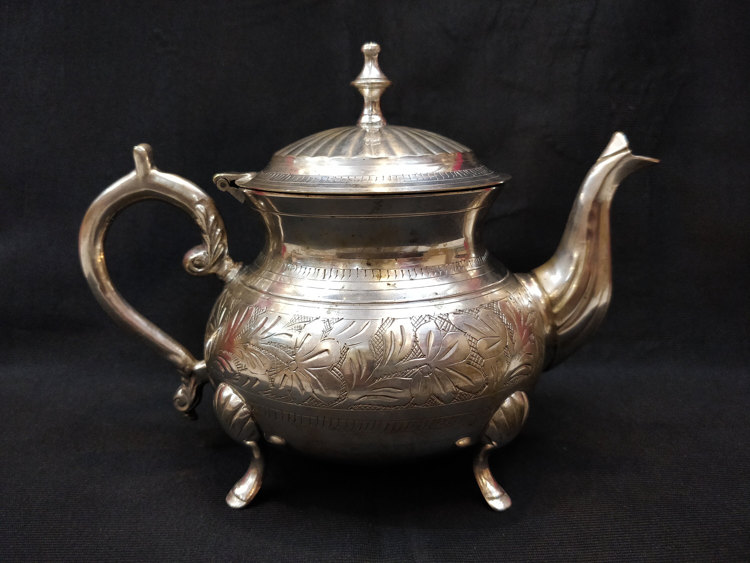 Brass teapot Silver polished tea pot Carving tea pot Etsy