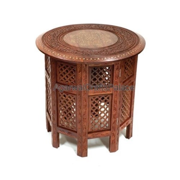 Wooden Centre Table, Sheesham wood brass inlay table, coffee table, round table, Side Table, Wooden Table, Wooden furniture, Handmade Table