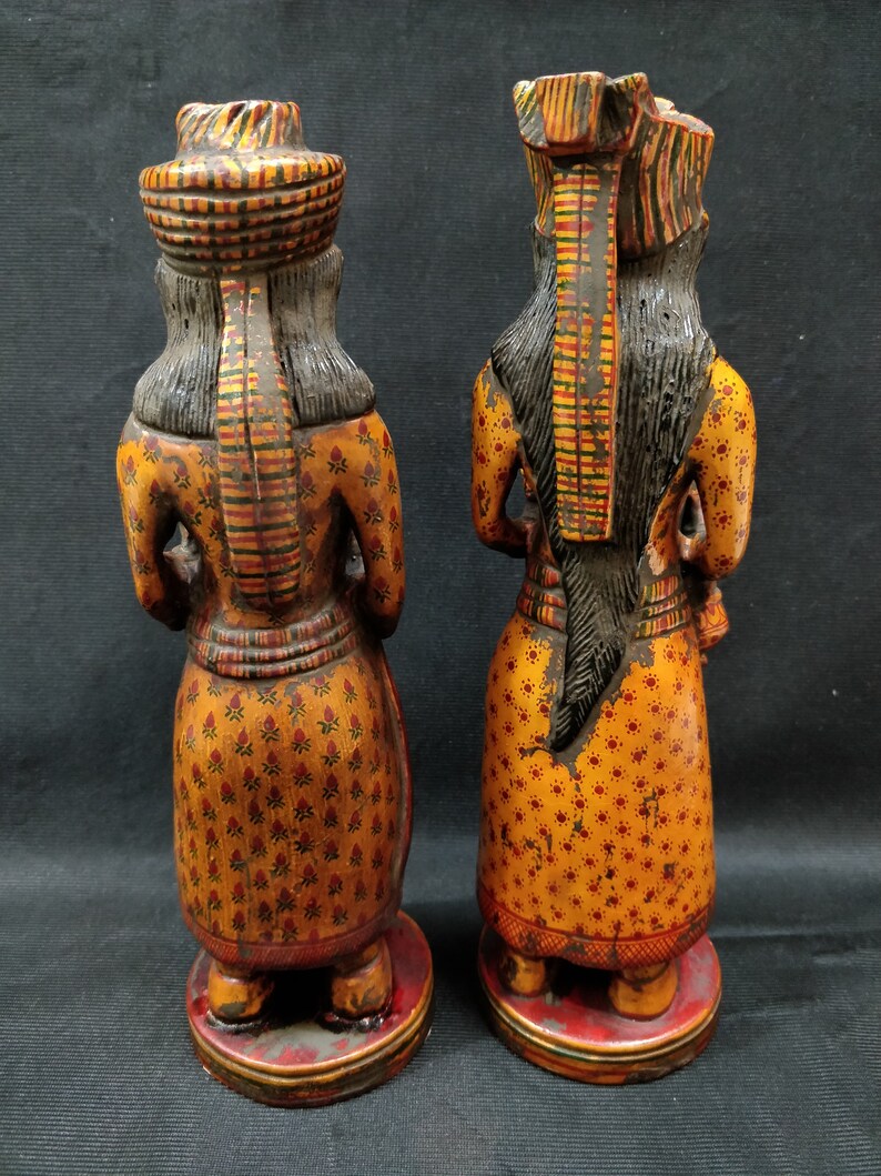 King & Queen - Traditional Burdwan Wood Craft Handpainted Sculpture (Tiny, Set of 2) 39