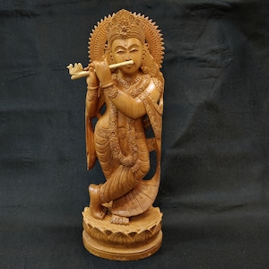 Wooden Krishna, Hindu Diety, Krishna statue Sculpture, Handcarved Krishna, Indian God statue, Fine Art, Ajanta Figure, Radha krishna, gifts