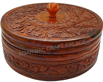 Sheesham Round Handcarved Box, Serving Bowl, Chocolate Box, Made in India, handcarved Gift Box, Trinket box, fine polished box, dryfruit box