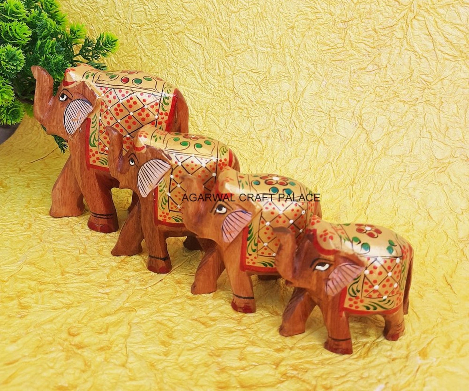 Wooden Painted Elephant Set of Four, Elephant Family, Handicraft