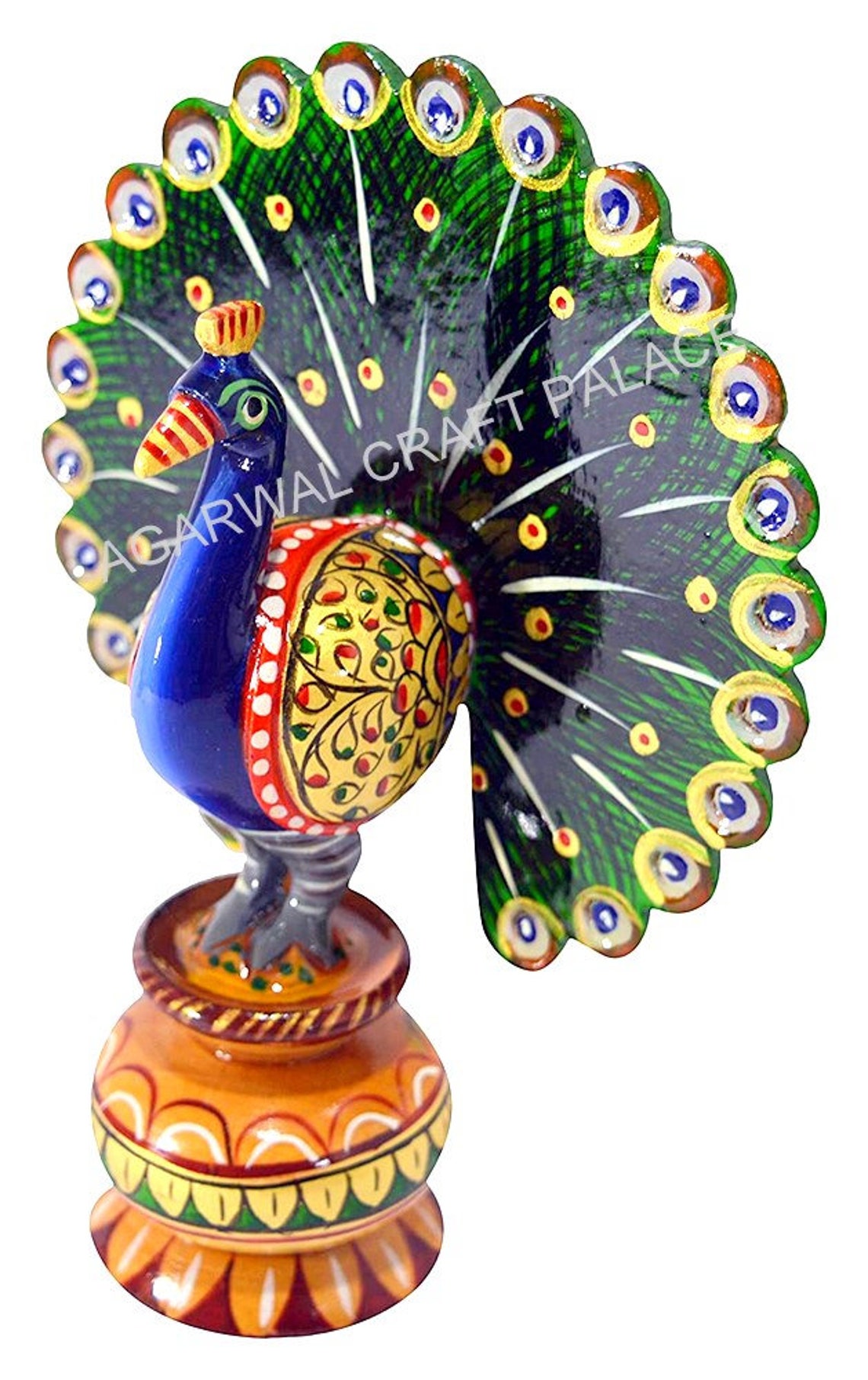 Wooden Dancing Peacock Showpiece, Colourful Painted Peacock, National