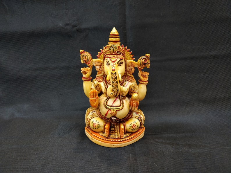 Ganesha Statue, Hand Painted Cultured Marble Lord Ganesha Idol. Hindu Mandir Temple Altar Yoga Studio Religious Home Decor. spiritual gifts image 1