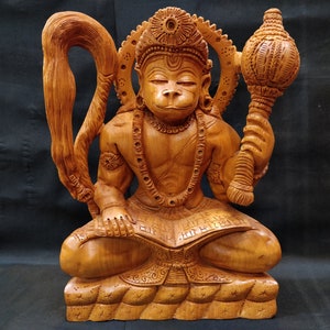Hanuman statue, Lord Hanuman sculptures, Spiritual gifts, wooden sculpture, Wooden handcarved figurines, Indian Monkey God, Home decoratives