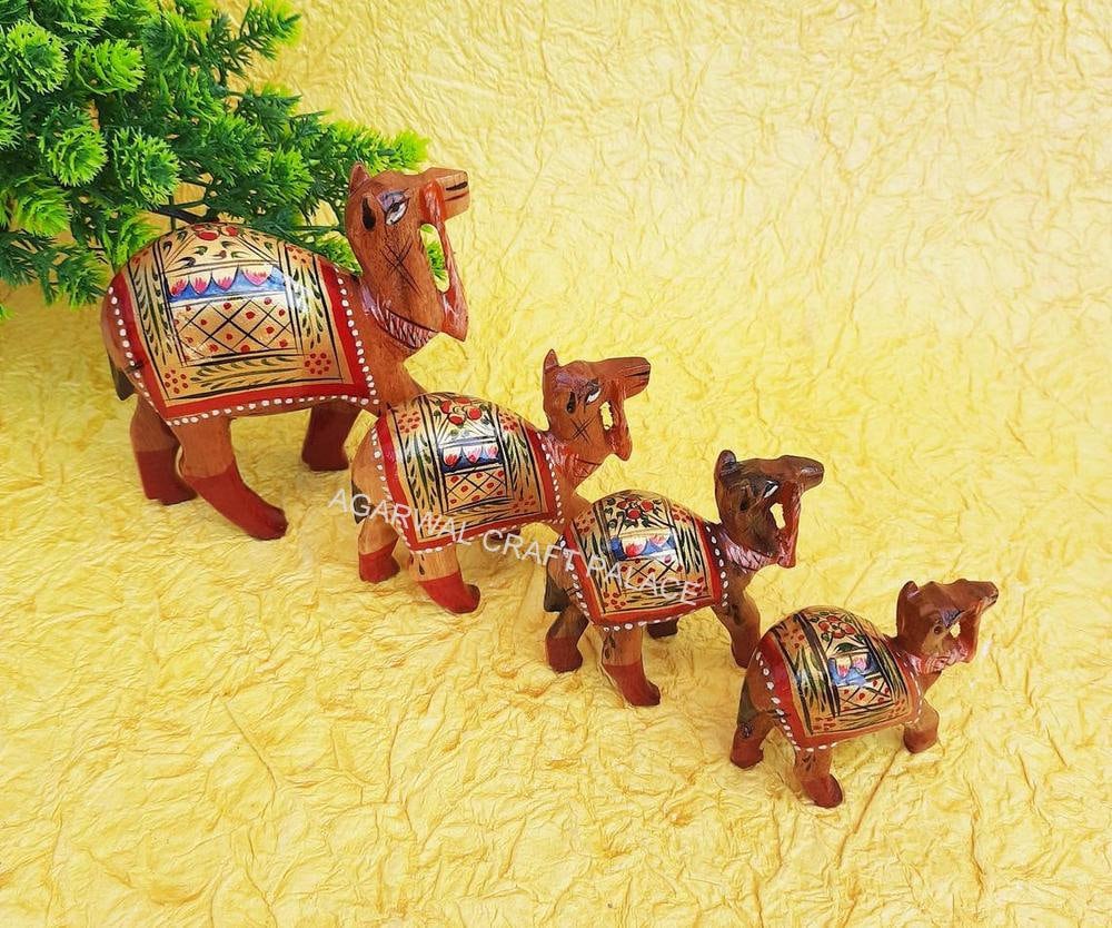 Wooden Camel Family, Camel toy, Set of Four Handpainted Camel, Wooden Handicraft, handcarved Wood, Home Decor showpieces, housewarming gifts