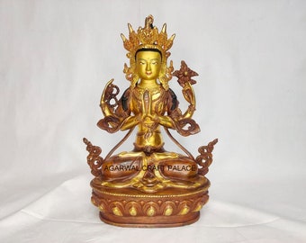 Tara, Tara Statue, Brass statue, Gold plated tara, Goddess tara, Prayer statue, spiritual figurine, Tara Bosatsu, Duōluó Púsà, Vajrayana