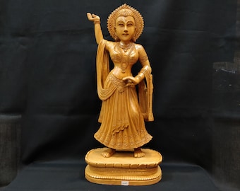 Wooden dancing girl statue , Devadasi Statue , Ancient Art , Wooden Handicrafts , Ancient Indian Dance , Dancing women figurine