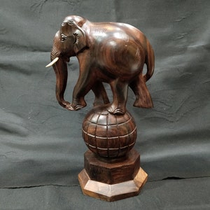 Elephant Statue, Rosewood Elephant, Elephant dancing on ball, circus elephant, Decorative wooden Sculptures, Ancient Wooden Art, Gift ideas