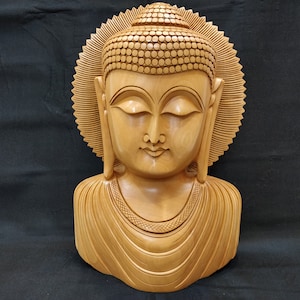 Wooden Buddha Bust, Gautam Buddha, Buddha Face , Shakyamuni Buddha, Blessing Buddha, Tibetan Buddha, Amoghsiddhi Buddha, Home Decor Buddha