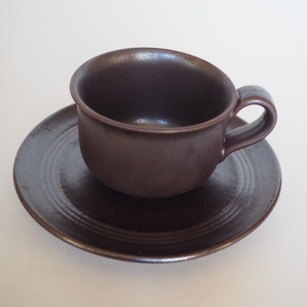 Vintage Höganäs Sweden Dark Brown Coffee Cup/ Saucer Set,Scandinavian Design, Stoneware,Swedish Design,Nordic Design