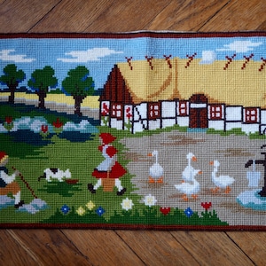 Vintage Embroidered Scandinavian Wall Decor Wool Wall Hanging Farmhouse Scenery Cross Stitch Hand Made  Wall Decor Scandinavian Home Decor