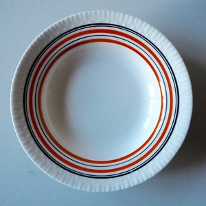 Set of 2  Vintage Red and Black Stripe Soup / Pasta Plates Tableware  USSR era Vintage items 1970s  Ceramic Dinner Plates