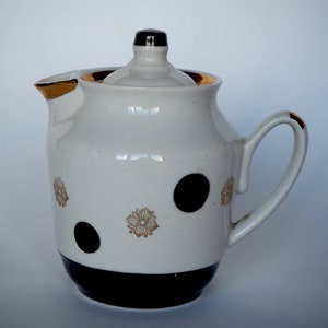 Vintage Creamer Vintage Black Polka Dots and Golden Flowers Decor Milk Jug Ukrainian Tableware Retro Kitchen Decor Made in USSR