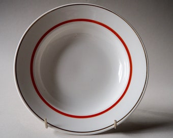 Vintage Red Stripe Soup or Pasta Bowl Tableware Riga Porcelain Factory RPF USSR era Vintage item 1970s  Ceramic Soup Plate