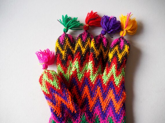 Vintage 90s Hand Stitched Vibrant Colour Gloves C… - image 10