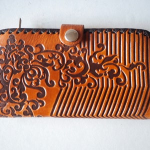 Vintage vintage hecho a mano cartera de cuero con espejo hecho en Estonia era URSS Estonia Diseño 1970 diseño soviético diseño coleccionable objeto