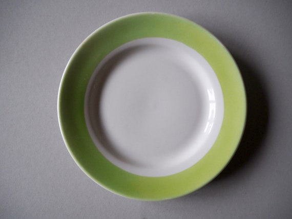 Set of 2 Vintage Cake Plates with Green Rim Side Plates Tableware Riga Porcelain Factory USSR era Vintage items 1970s Ceramic plates