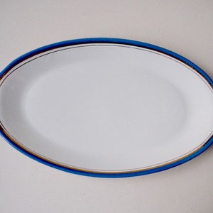 Vintage Riga Porcelain Factory Serving Platter With Blue Rim Decoration Retro Tableware Collectible Vintage Tableware 1980s Era