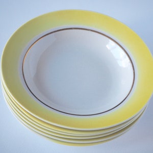 Set of 2  Vintage Yellow Rim Soup or Pasta Bowls Tableware Novgorod Porcelain Factory USSR era Vintage items 1970s Ceramic Soup Plates