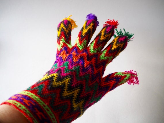 Vintage 90s Hand Stitched Vibrant Colour Gloves C… - image 6