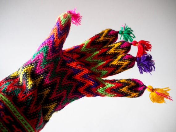 Vintage 90s Hand Stitched Vibrant Colour Gloves C… - image 9